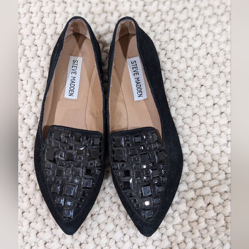 Steve Madden Black Slip-On Suede Shoes, Embellished Worn Once